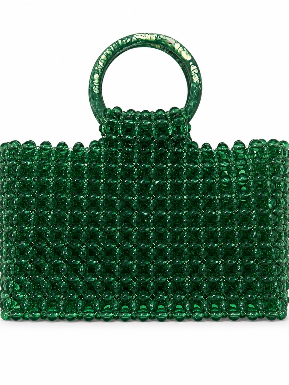 Emerald Green Acrylic Beaded Purse with hoop handles (new/unused)
